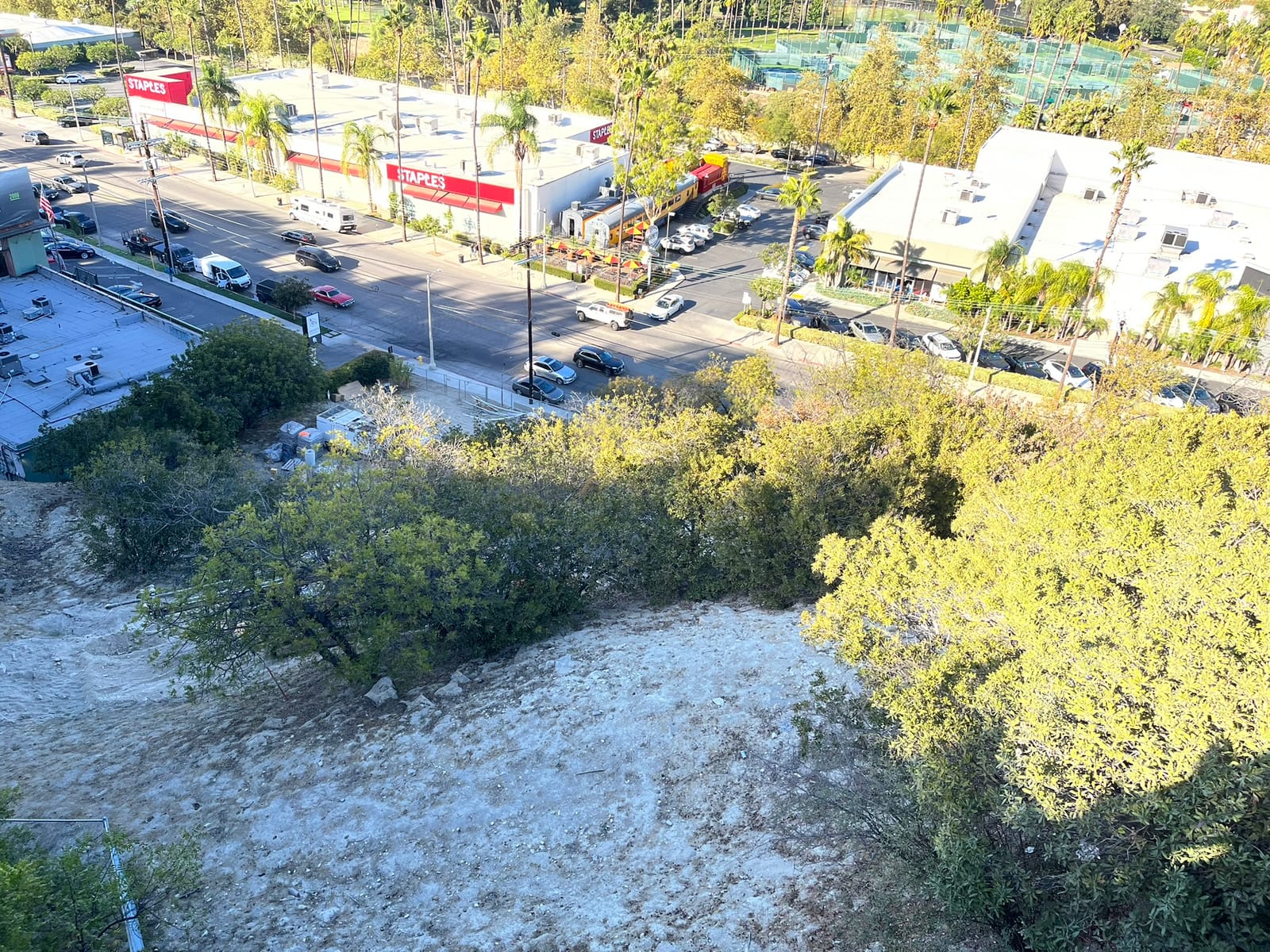 Aerial view of the Sunswept Place hillside site near Ventura Boulevard.