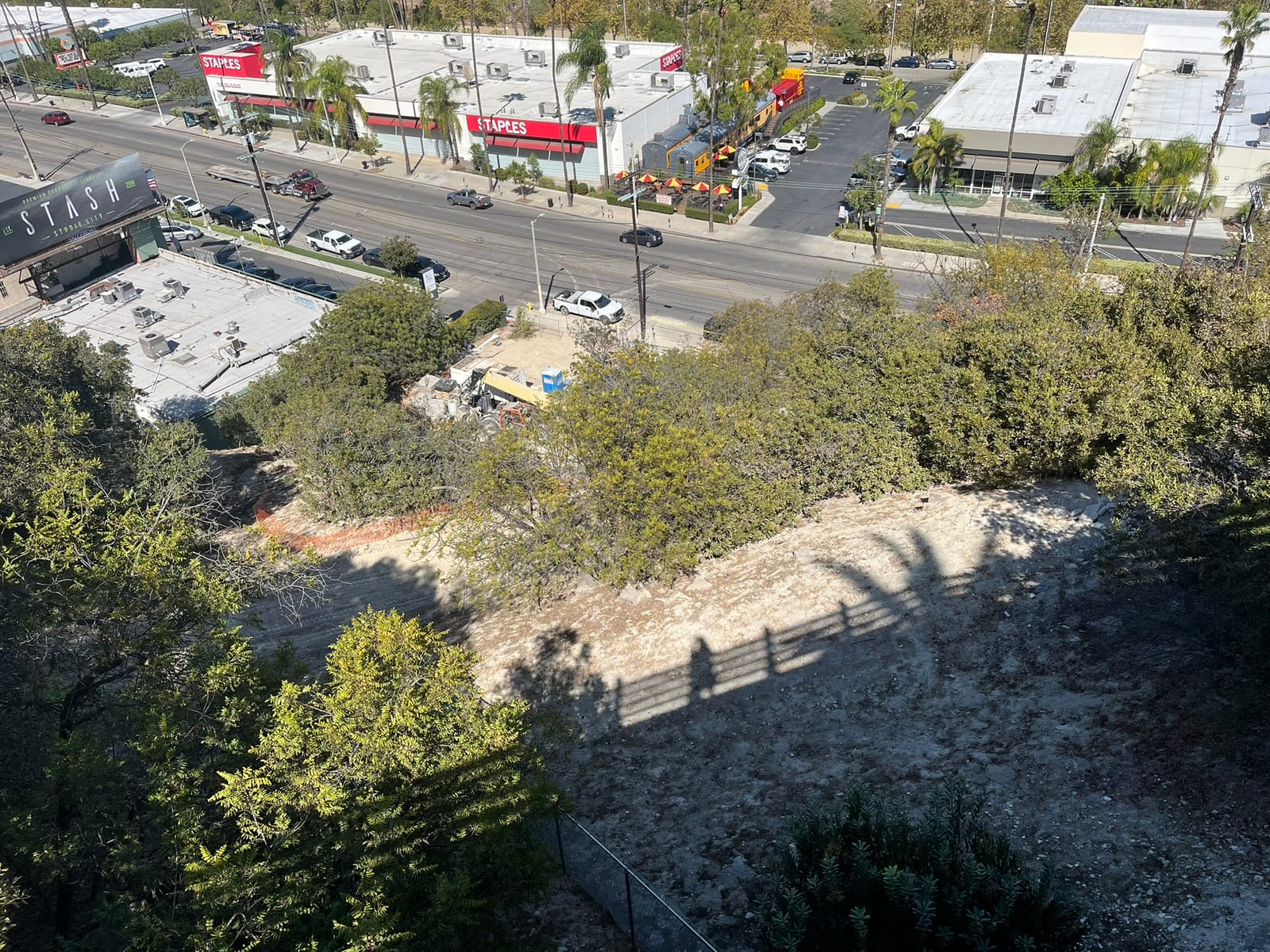 Cleared and disturbed ground at the Sunswept Place site near Ventura Boulevard.
