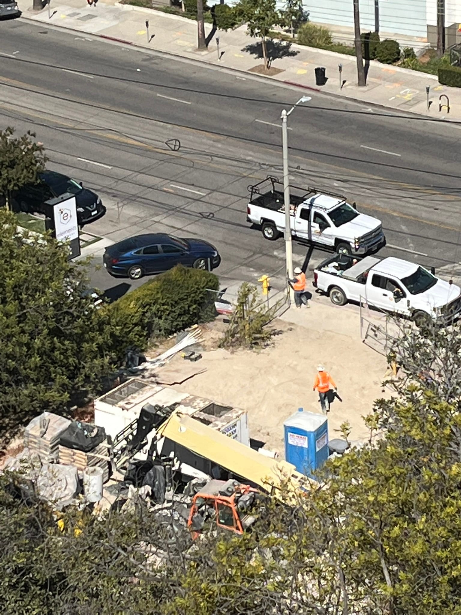 Equipment and disturbed ground at the Sunswept Place site near Ventura Boulevard.