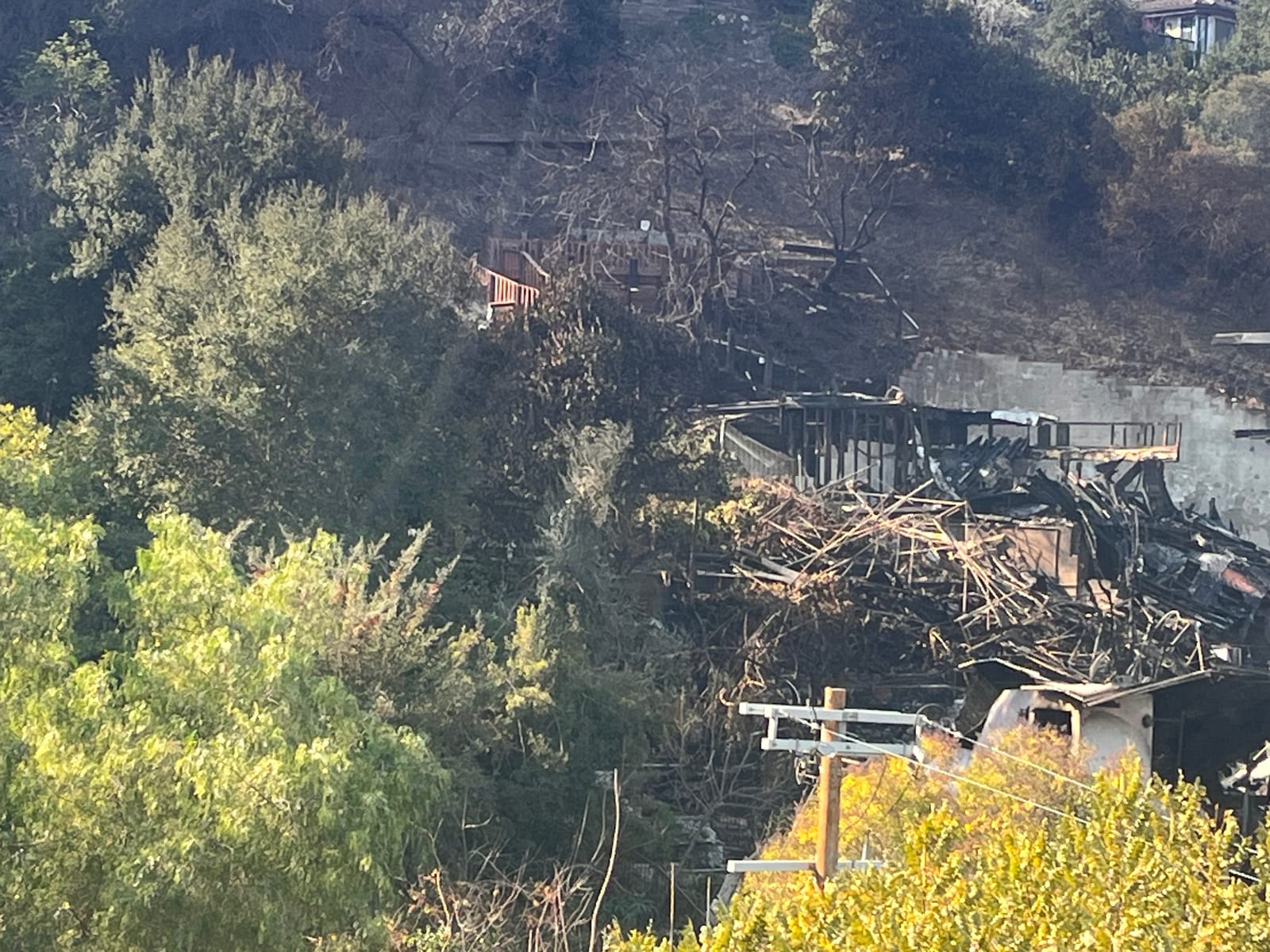 Hillside residential fire damage after the Sunswept Fire in Studio City.